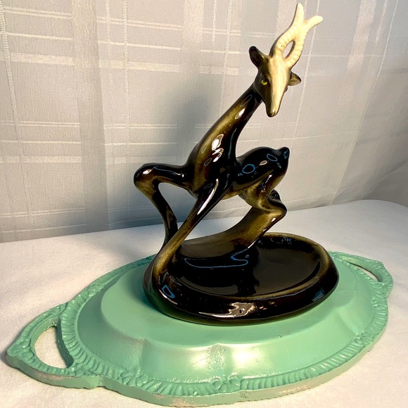 Vintage Gazelle Mid Century Deer Pin tray change caddy California art 6.5" tall - Picture 9 of 11